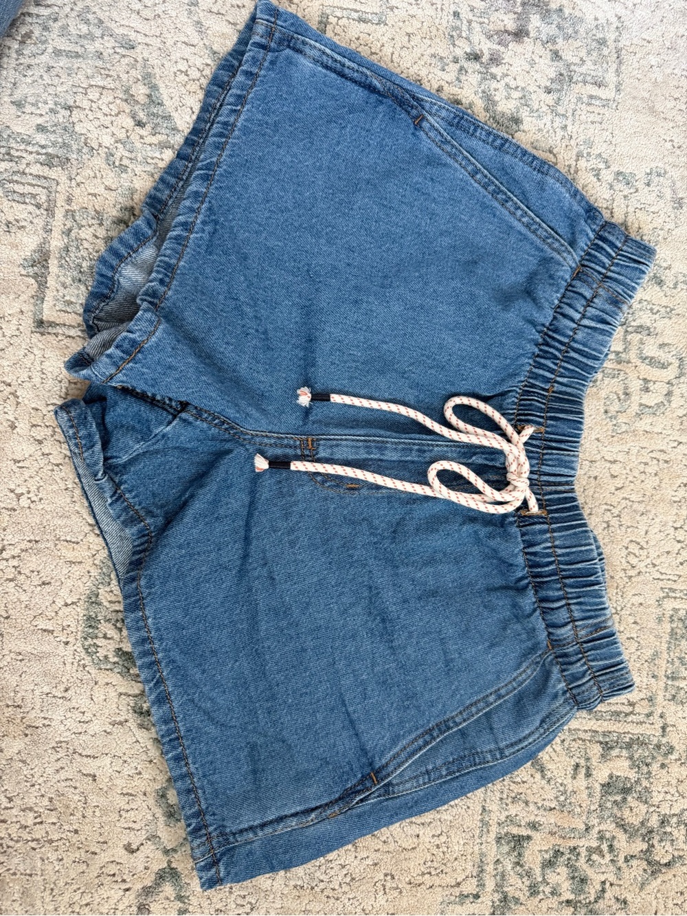 Universal Thread Blue Denim Drawstring Shorts with White Rope